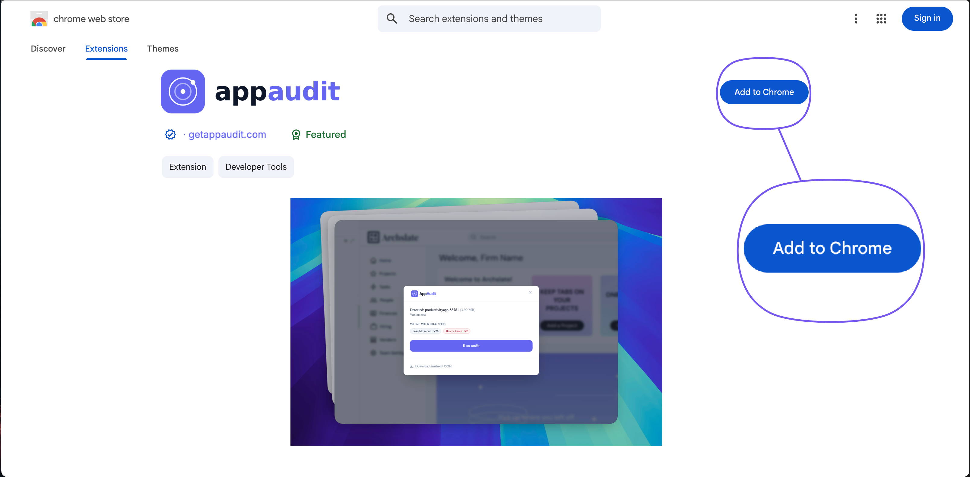 Screenshot: Install AppAudit for Chrome